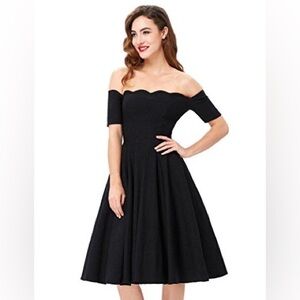 Off the Shoulder Scalloped Pinup Black Dress